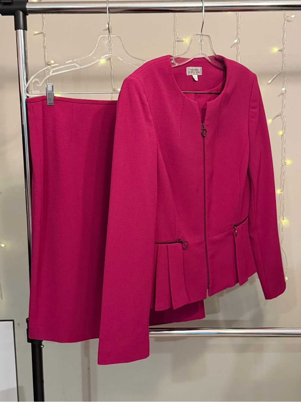 Tahari Women's Fuchsia Peplum Skirt Suit - Skirt & Jacket